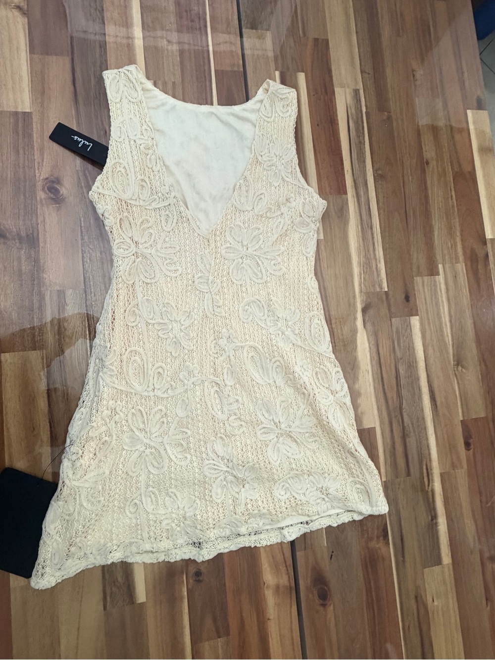 NWT Sz S Lulus Fenicia Cream Abstract Floral Embroidered Mini Dress Yellow - Picture 12 of 13